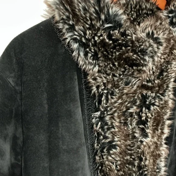 LNR Penny Lane Style Real Suede Leather, Faux Fur Coat, Black, XL, EUC - Picture 4 of 11